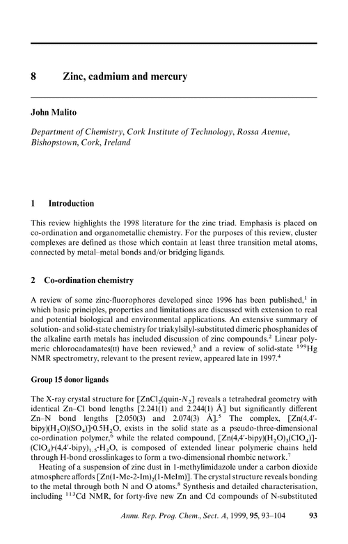 Chapter 8. Zinc, cadmium and mercury