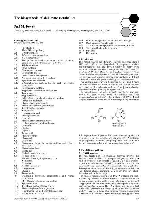 The biosynthesis of shikimate metabolites
