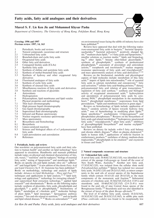 Fatty acids, fatty acid analogues and their derivatives