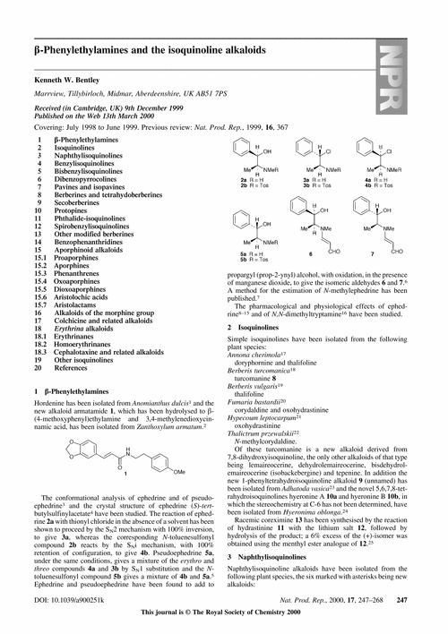 β-Phenylethylamines and the isoquinoline alkaloids