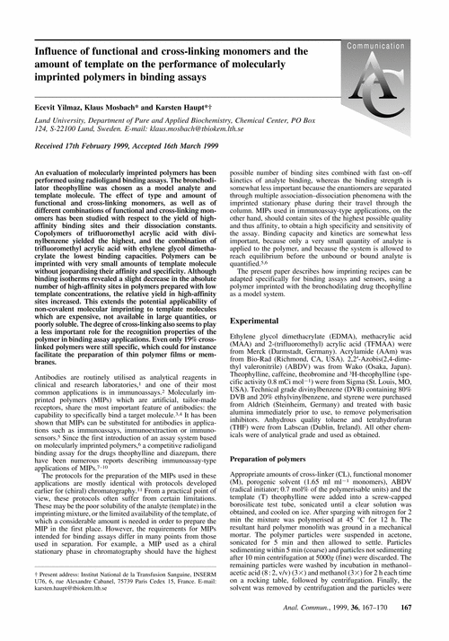 Influence of functional and cross-linking monomers and the amount of template on the performance of molecularly imprinted polymers in binding assays