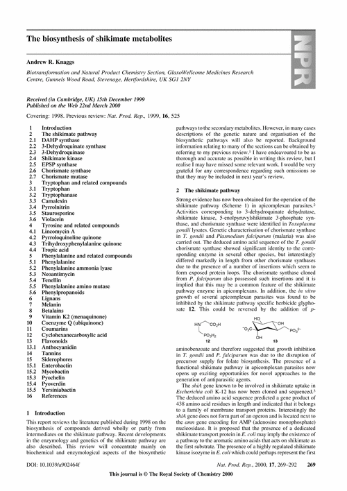 The biosynthesis of shikimate metabolites