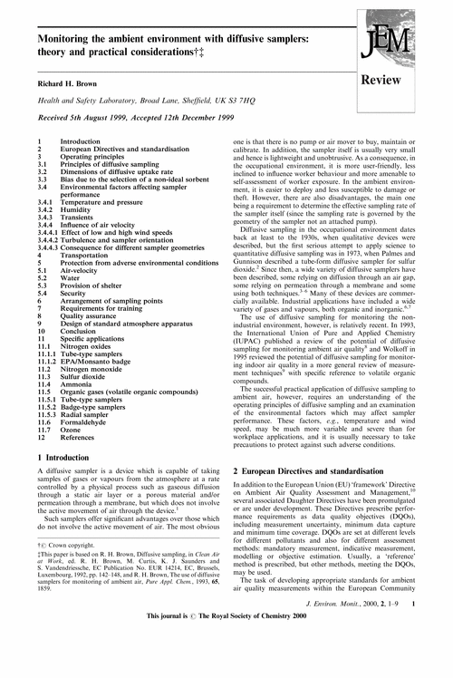 Monitoring the ambient environment with diffusive samplers: theory and practical considerations