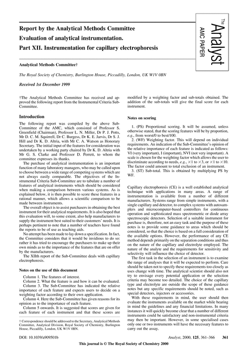 Report by the Analytical Methods Committee. Evaluation of analytical instrumentation. Part XII. Instrumentation for capillary electrophoresis