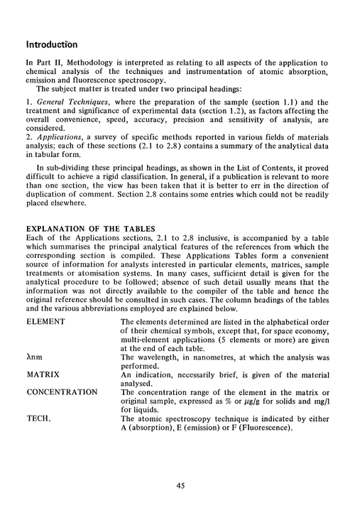 Explanation of the tables