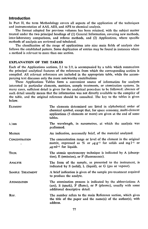Explanation of the tables