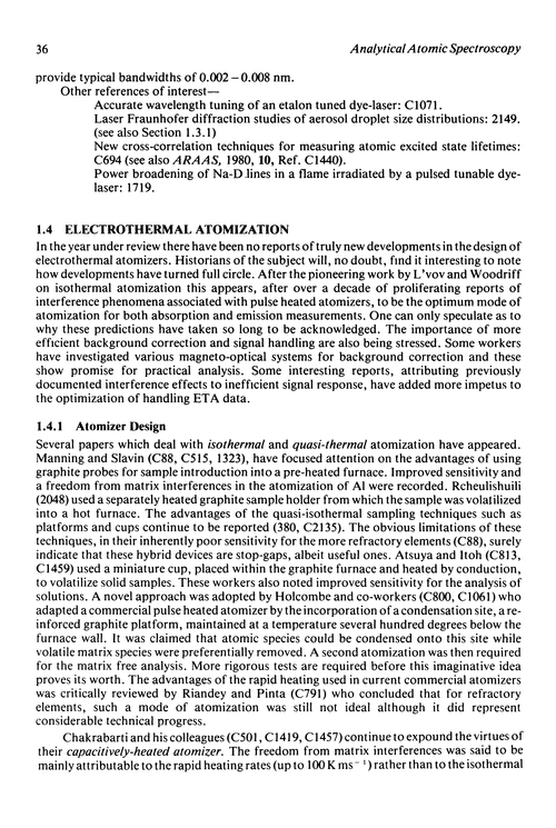 Electrothermal Atomization Annual Reports On Analytical