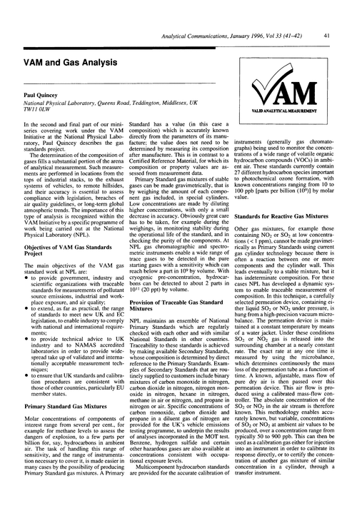 VAM and gas analysis