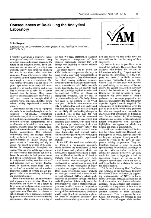 Consequences of de-skilling the analytical laboratory