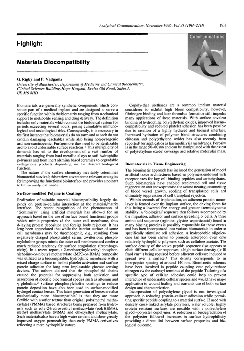 Highlight. Materials biocompatibility