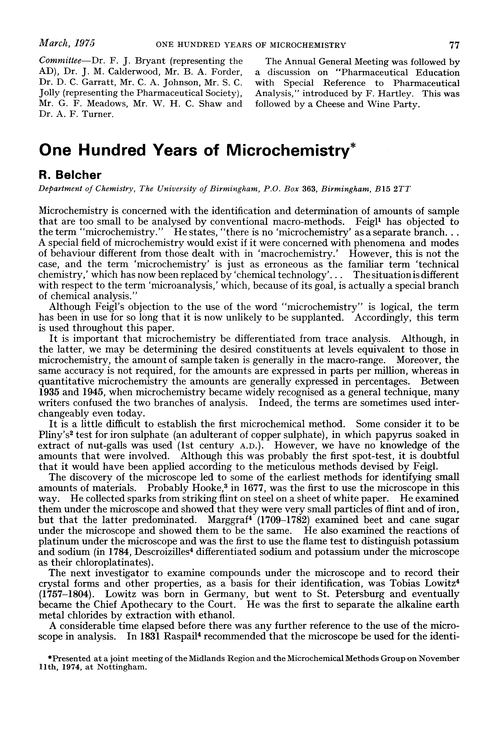 One Hundred Years of Microchemistry