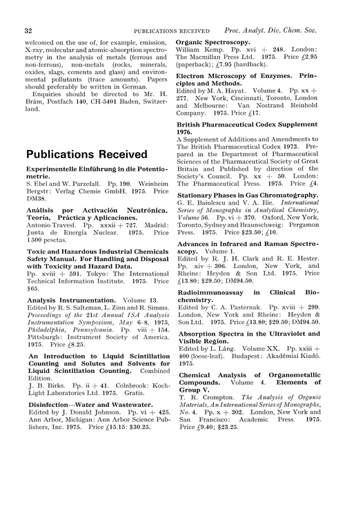 Publications received