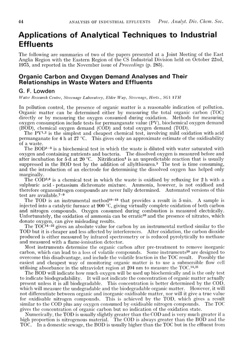 Applications of analytical techniques to industrial effluents