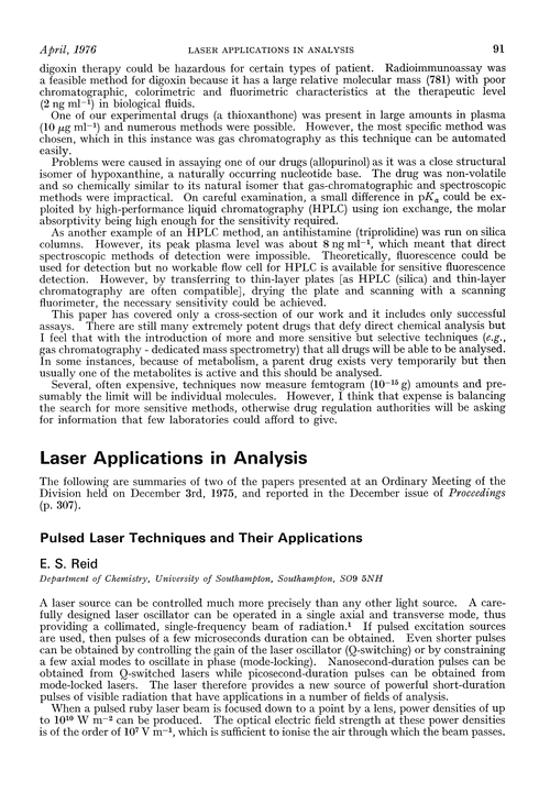 Laser applications in analysis