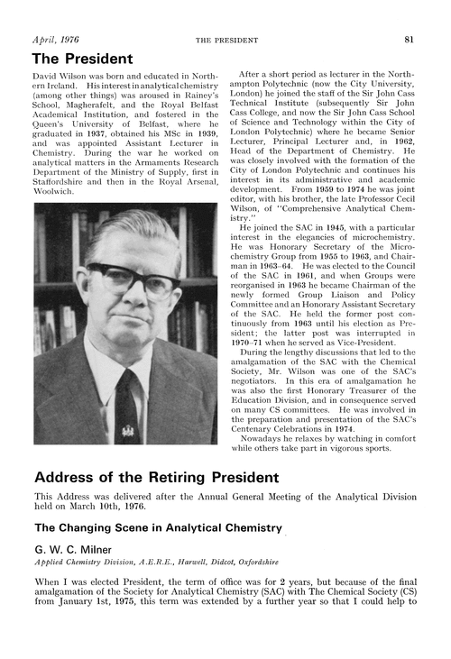 Address of the Retiring President
