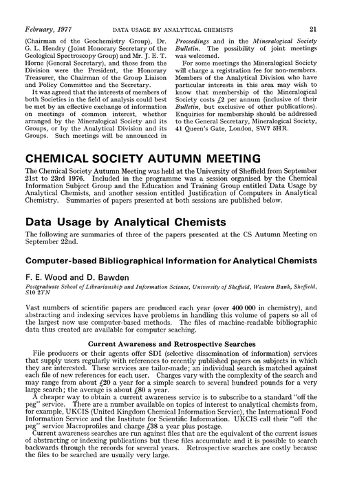 Chemical Society Autumn Meeting: data usage by Analytical Chemists