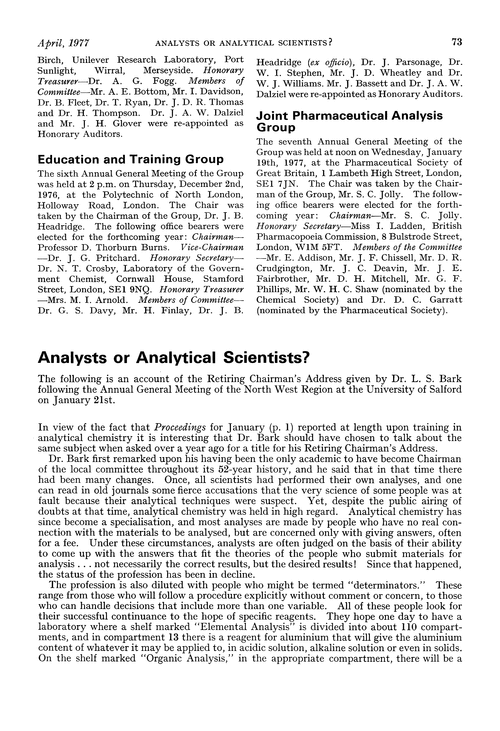 Analysts or Analytical Scientists?