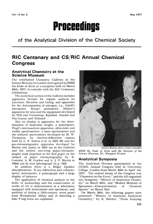 RIC Centenary and CS/RIC Annual Chemical Congress