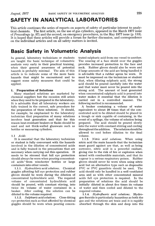 Safety in analytical laboratories: basic safety in volumetric analysis