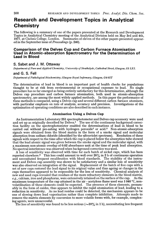 Research and Development Topics in Analytical Chemistry. Comparison of the Delves cup and carbon furnace atomisation used in atomic-absorption spectrometry for the determination of lead in blood