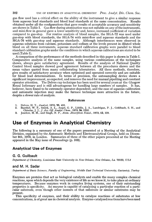 Use of enzymes in Analytical Chemistry. Analytical use of enzymes