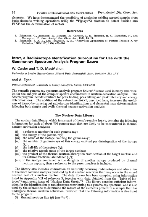 Ident A Radioisotope Identification Subroutine For Use With The Gamma Ray Spectrum Analysis Program Sampo Proceedings Of The Analytical Division Of The Chemical Society Rsc Publishing