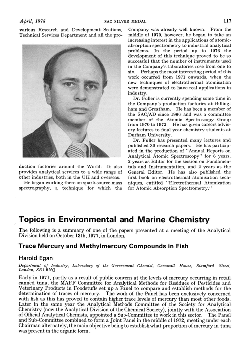 Topics in environmental and marine chemistry. Trace mercury and methylmercury compounds in fish
