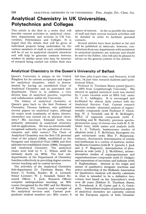 Analytical Chemistry in UK Universities, Polytechnics and Colleges