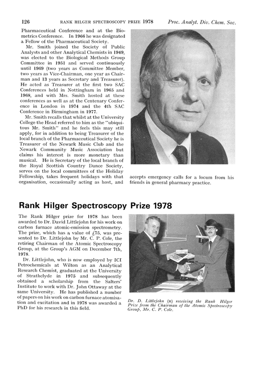 Rank Hilger Spectroscopy Prize 1978