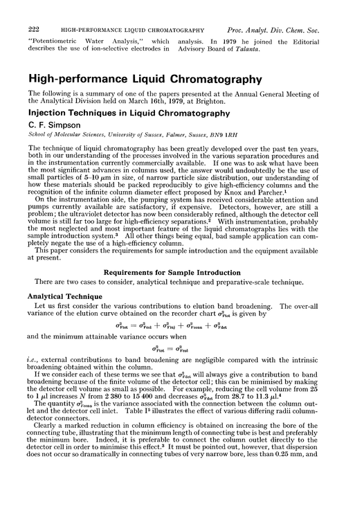 High-performance liquid chromatography. Injection techniques in liquid chromatography