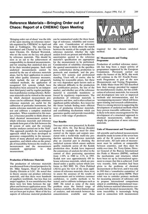 Reference materials–bringing order out of chaos: report of a CHEMAC open meeting