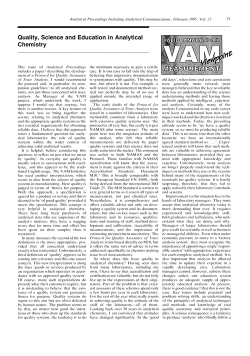 Quality, science and education in Analytical Chemistry