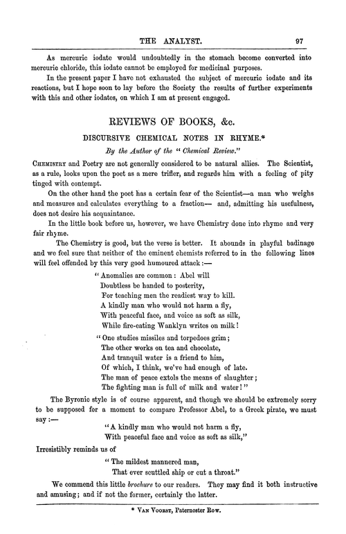 Review—chemical notes in rhyme