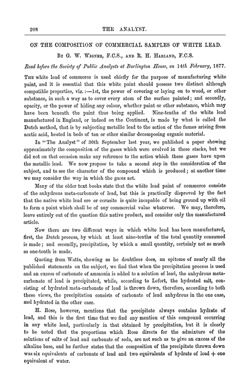 On the composition of commercial samples of white lead Analyst (RSC