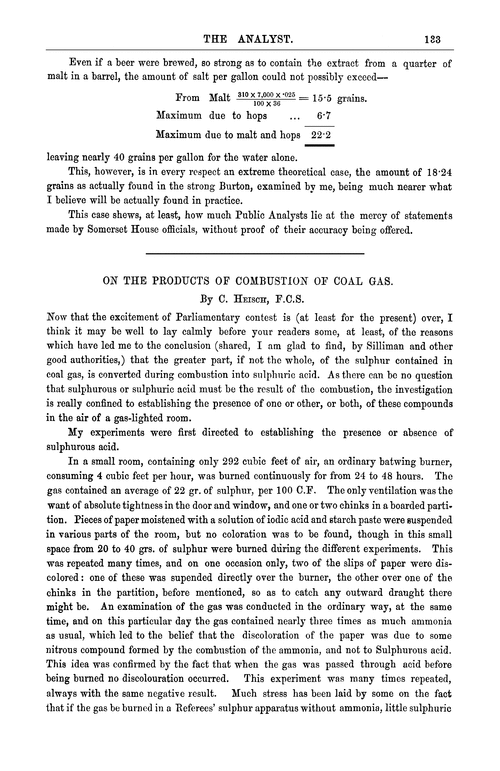 On the products of combustion of coal gas