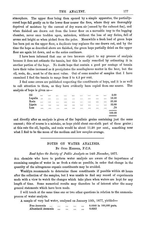 Notes on water analysis