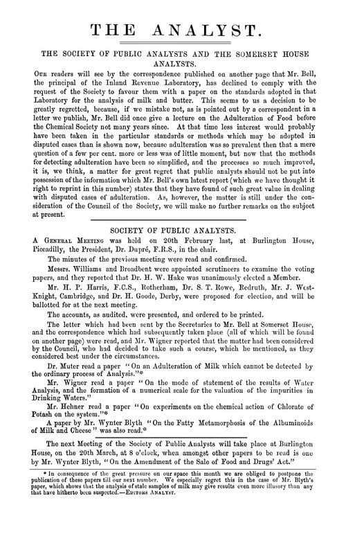 The Society of Public Analysts and the Somerset House Analysts