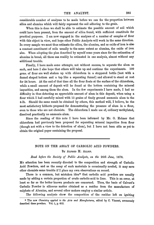 Note on the assay of Carbolic Acid Powders