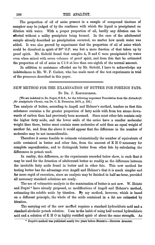New method for the examination of butter for foreign fats