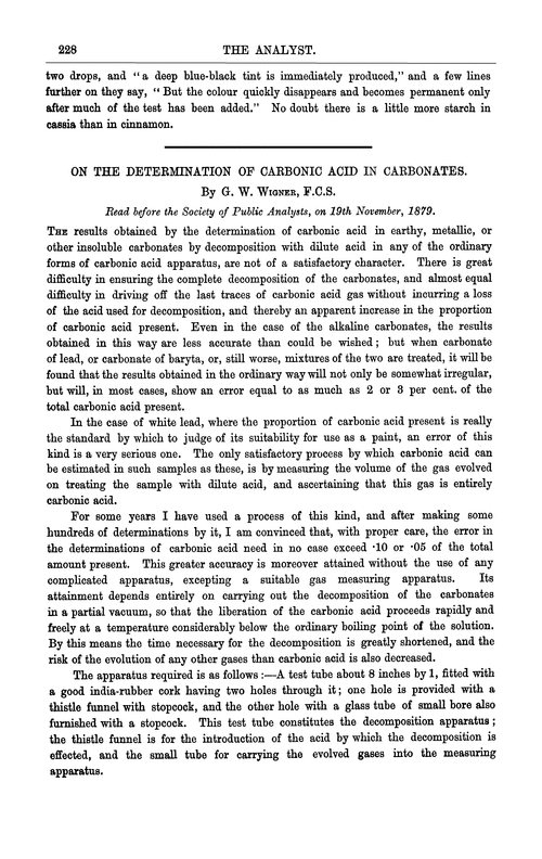 On the determination of carbonic acid in carbonates