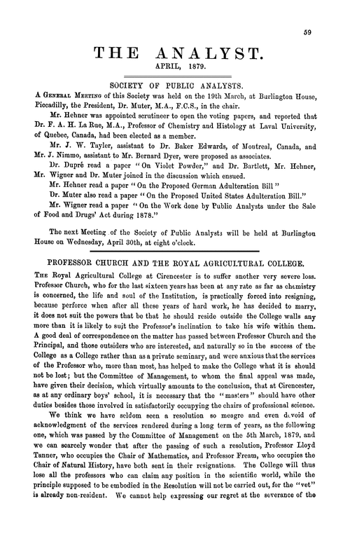 Professor Church and the Royal Agricultural College