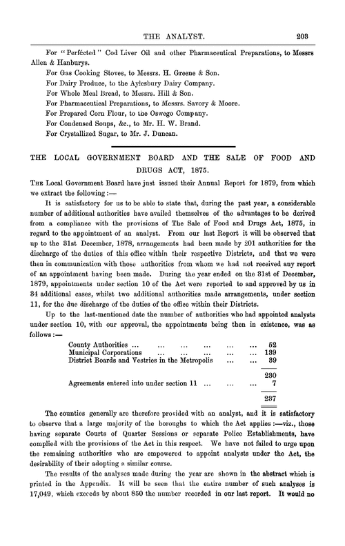 The Local Government Board and the Sale of Food and Drugs Act, 1875