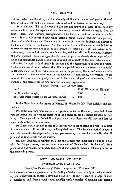 Some analyses of milk