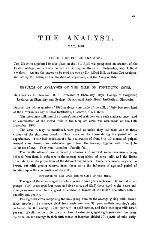 Results of analyses of the milk of forty-two cows