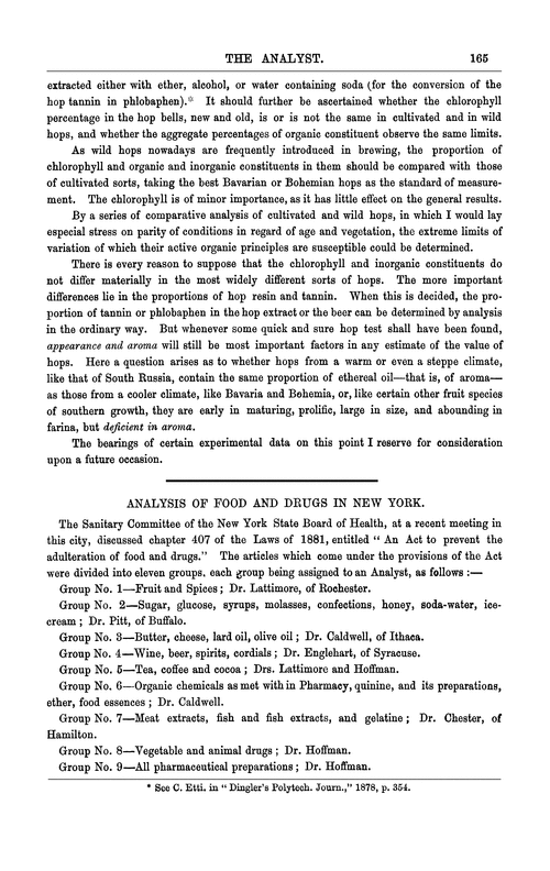 Analysis of food and drugs in New York