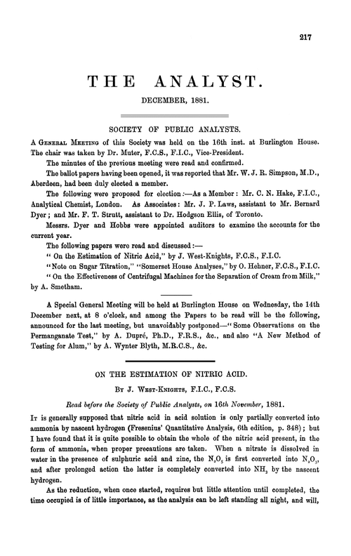 On the estimation of nitric acid