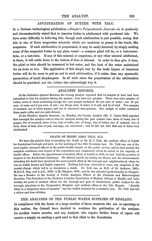 The analyses of the public water supplies of England