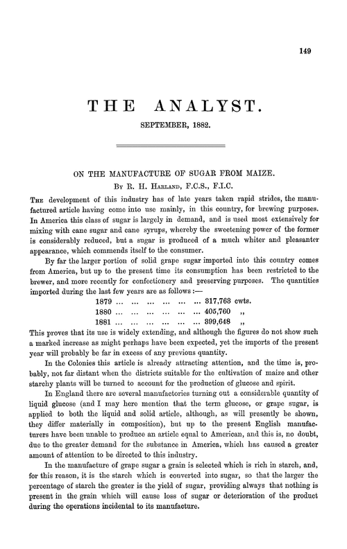 On the manufacture of sugar from maize