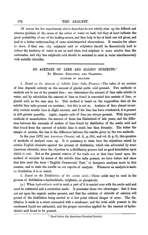 On acetate of lime and allied subjects