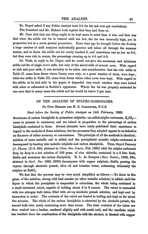 On the analysis of sulpho-carbonates